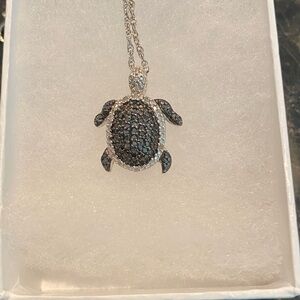 White and Black diamond turtle Pendant in a sterling silver 18inch chain